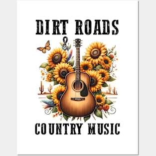 Dirt Road country music guitar Retro Country Music Heartbeat Western Cowboy Cowgirl Gift Posters and Art